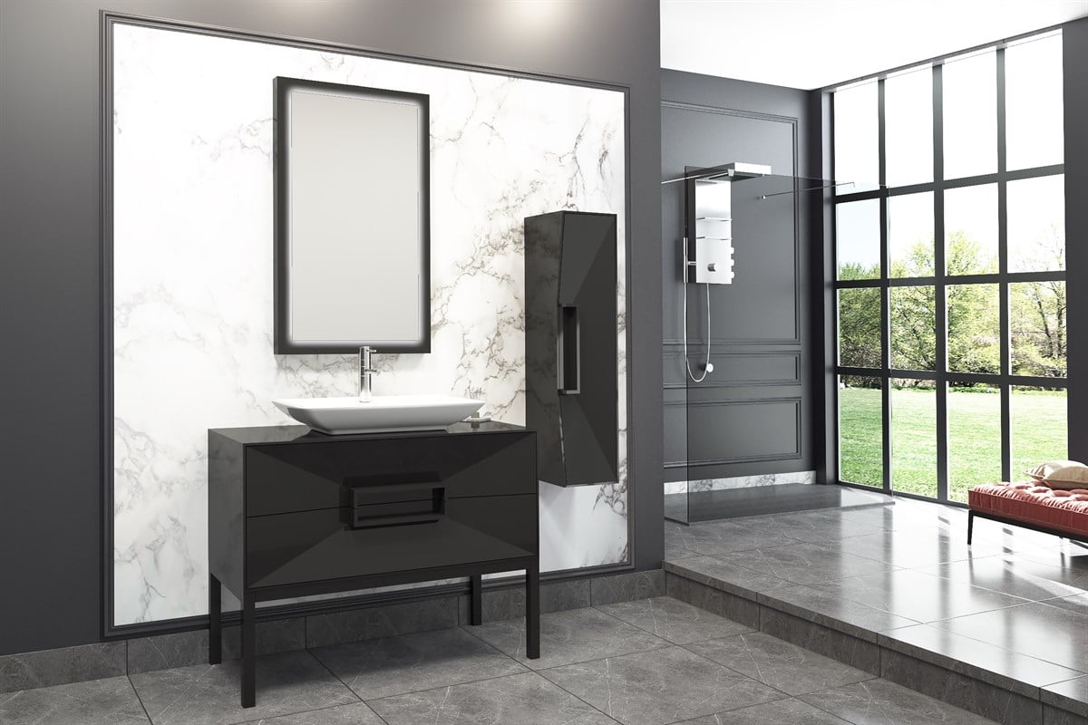 OMENTE 100CM BANYO DOLABI -SİYAH (BOY DOLAP DAHİL )