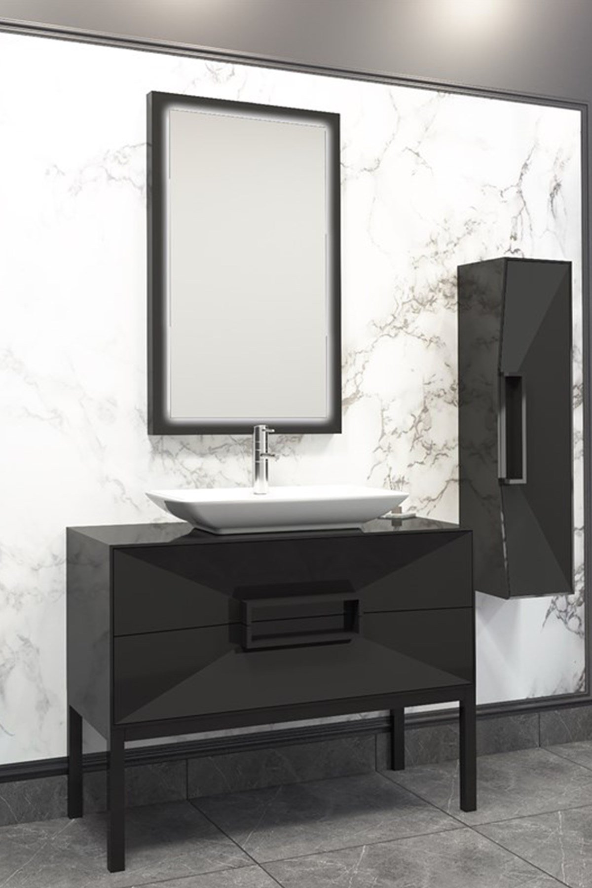 OMENTE 100CM BANYO DOLABI -SİYAH (BOY DOLAP DAHİL )