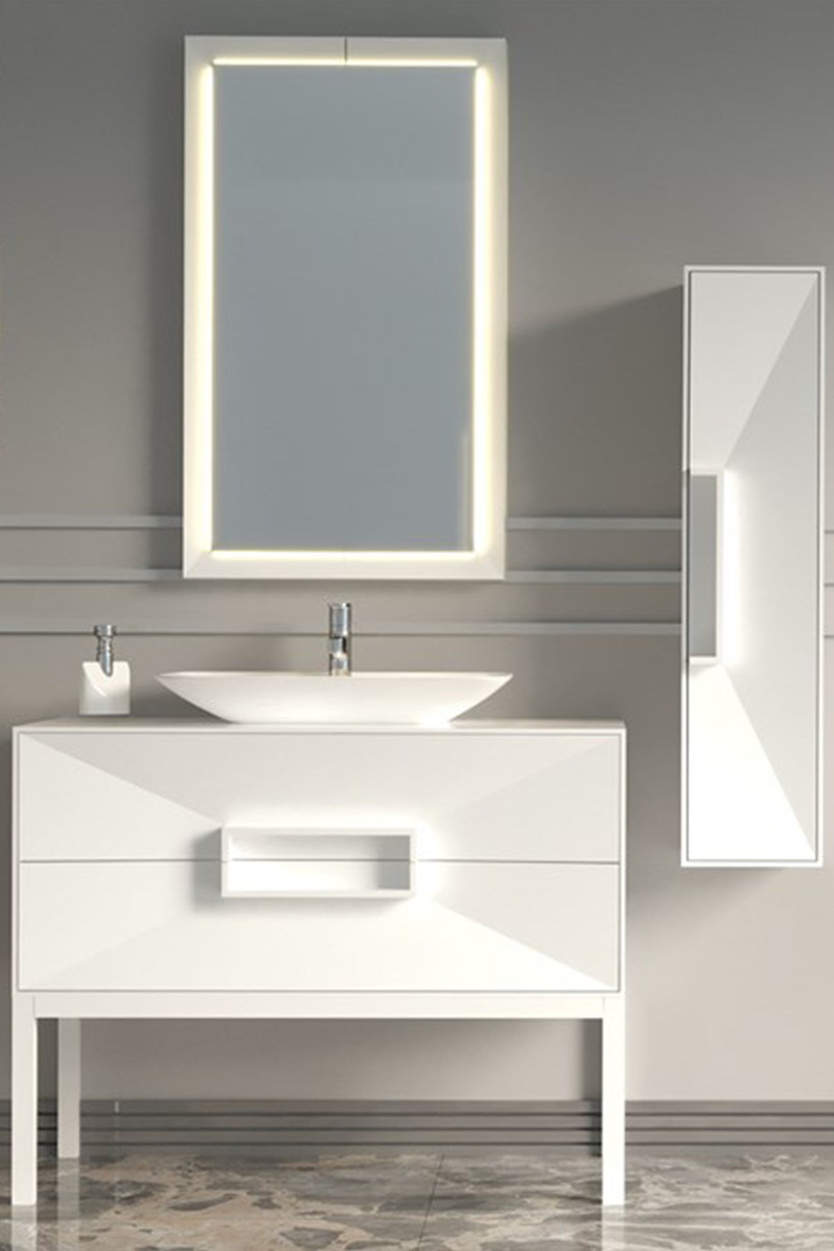 OMENTE 100CM BANYO DOLABI-BEYAZ(BOY DOLAP DAHİL )