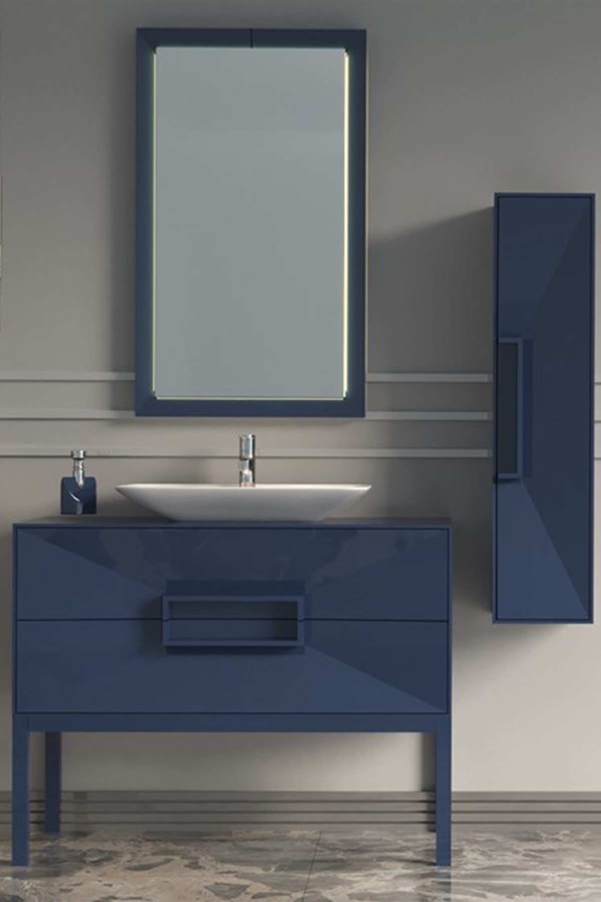 OMENTE 100CM BANYO DOLABI-LACİVERT (BOY DOLAP DAHİL )
