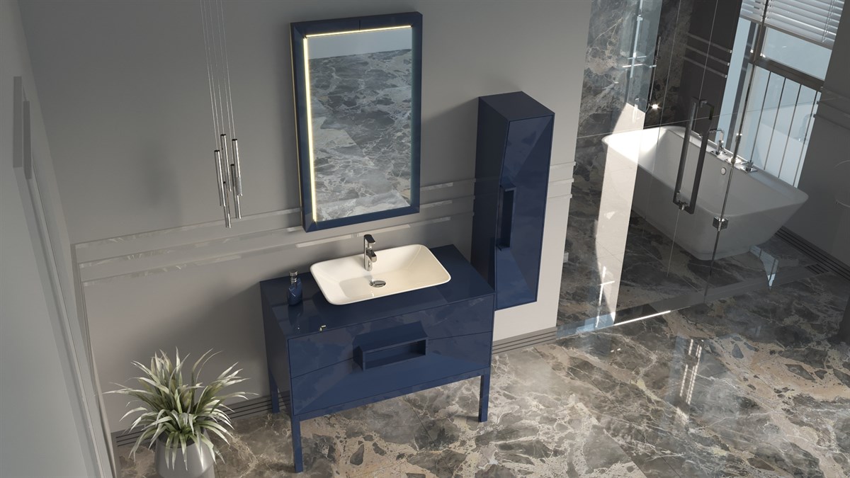 OMENTE 100CM BANYO DOLABI-LACİVERT (BOY DOLAP DAHİL )