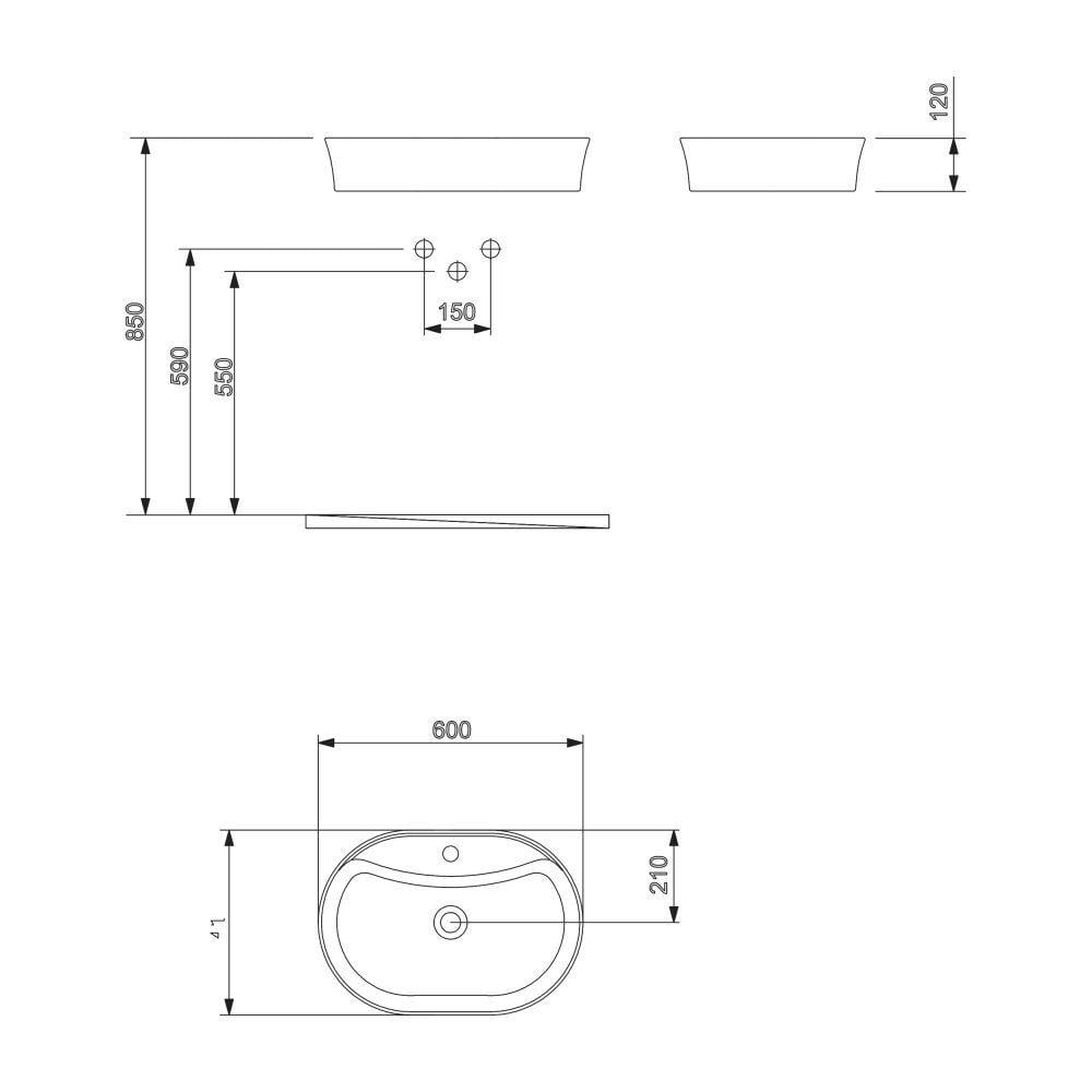 Otto Bagno 60 cm Allegro Oval Tezgah Üstü Lavabo Beyaz (5060)