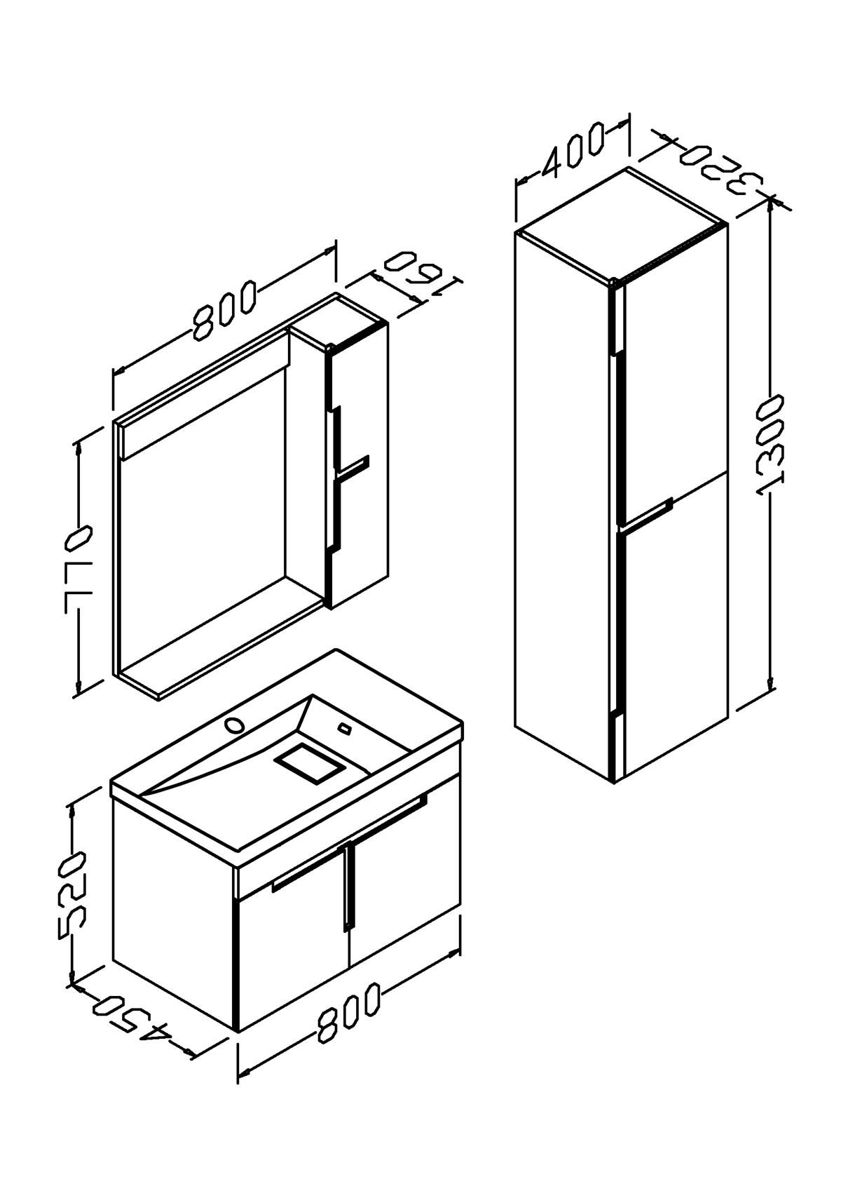 TEMPO 80 CM CM BANYO DOLABI (BOY DOLAP DAHİL )