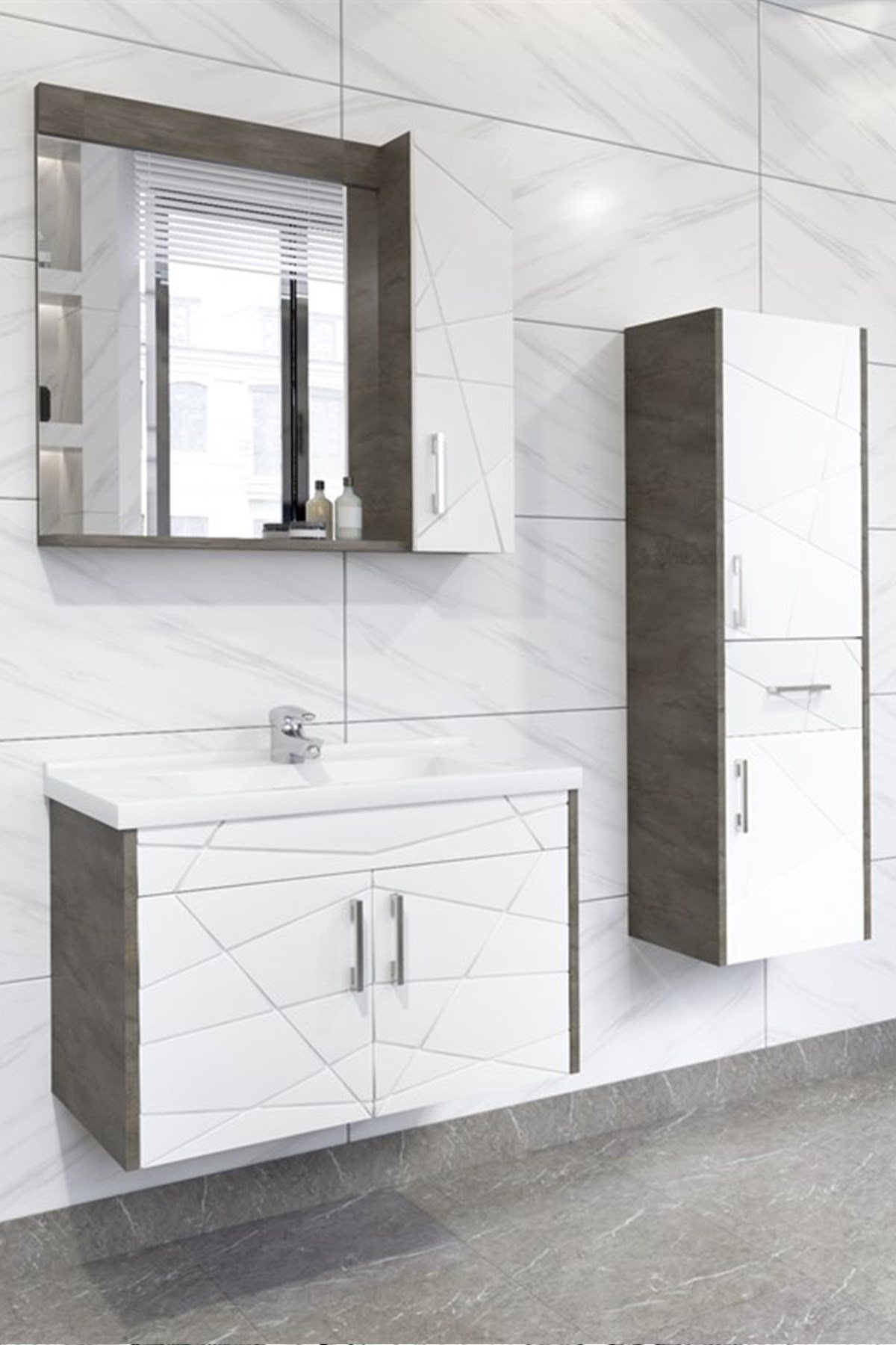 VİCTORİA 80 CM CM BANYO DOLABI (BOY DOLAP DAHİL )