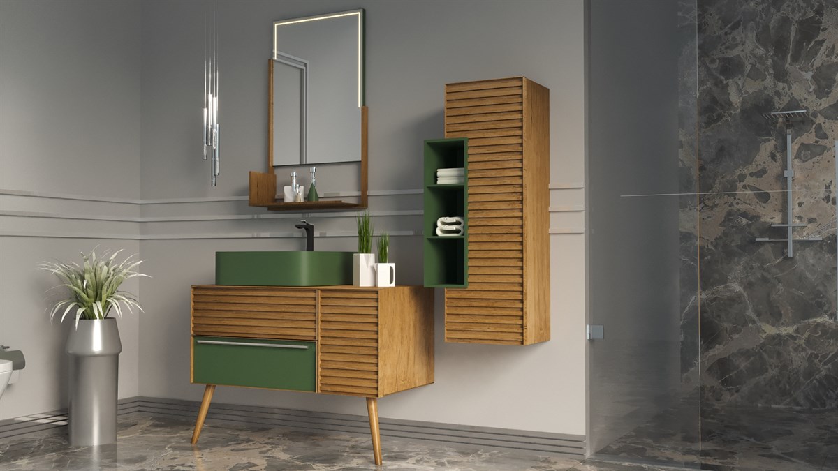 ZELENA 100CM BANYO DOLABI-YEŞİL/MEŞE (BOY DOLAP DAHİL )