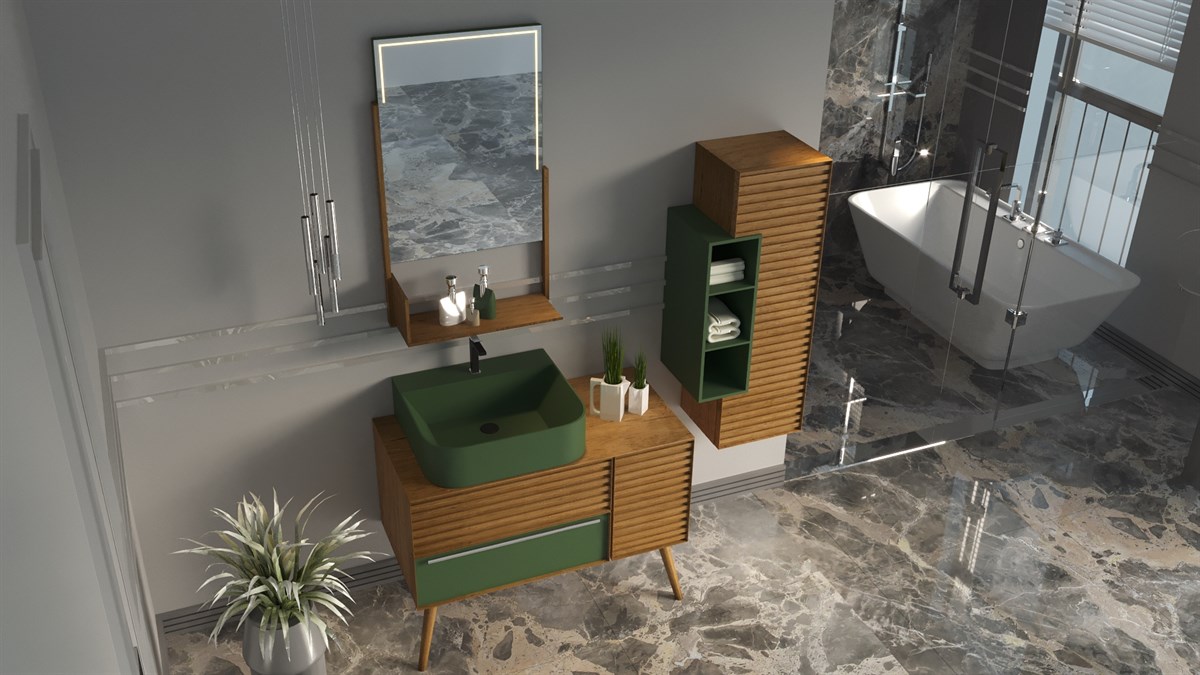 ZELENA 100CM BANYO DOLABI-YEŞİL/MEŞE (BOY DOLAP DAHİL )