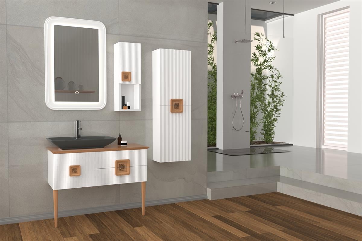 ZÜRİH 100CM ANTRASİT LAVABOLU BANYO DOLABI-BEYAZ/KAIYN (BOY DOLAP DAHİL )