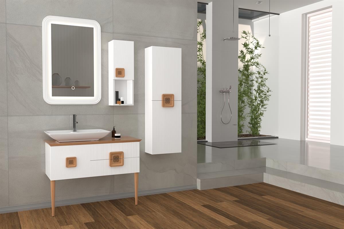 ZÜRİH 100CM BEYAZ LAVABOLU BANYO DOLABI-BEYAZ/KAIYN (BOY DOLAP DAHİL )