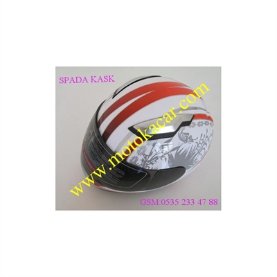 SPADA KASK BEYAZ GRİ KIRMIZI SİYAH DESENLİ