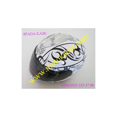SPADA KASK BEYAZ GRİ KIRMIZI SİYAH DESENLİ