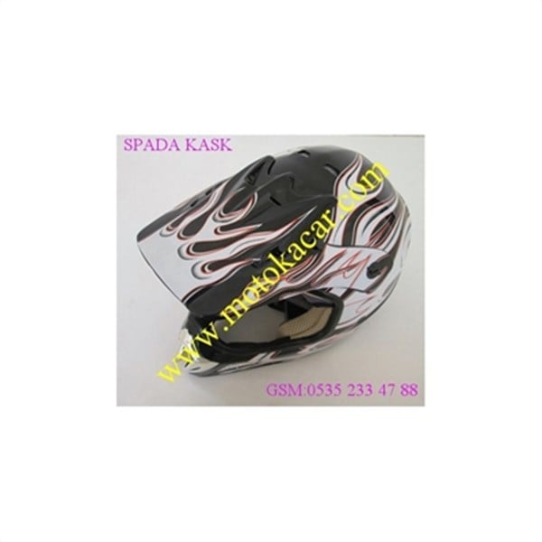KASK CROSS SİYAH MAVİ KIRMIZI ALEV DESENLİ