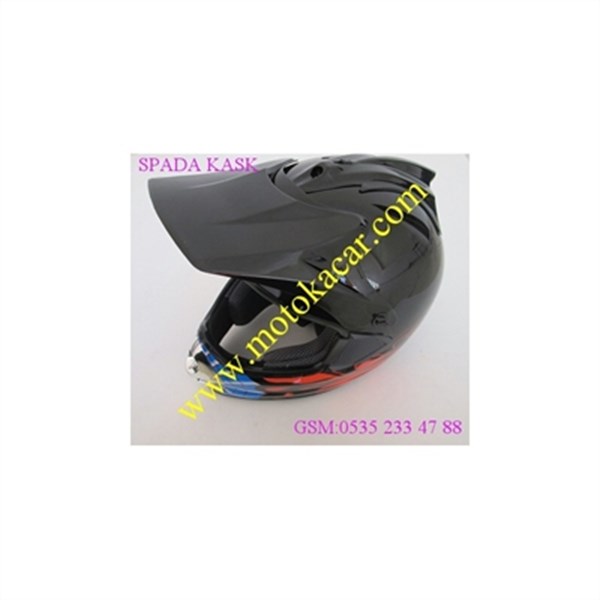 KASK CROSS SİYAH MAVİ KIRMIZI ALEV DESENLİ