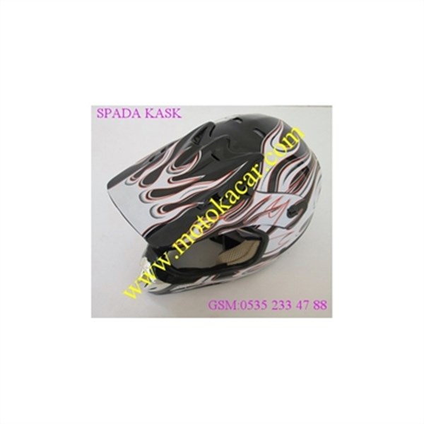 KASK CROSS SİYAH MAVİ KIRMIZI ALEV DESENLİ