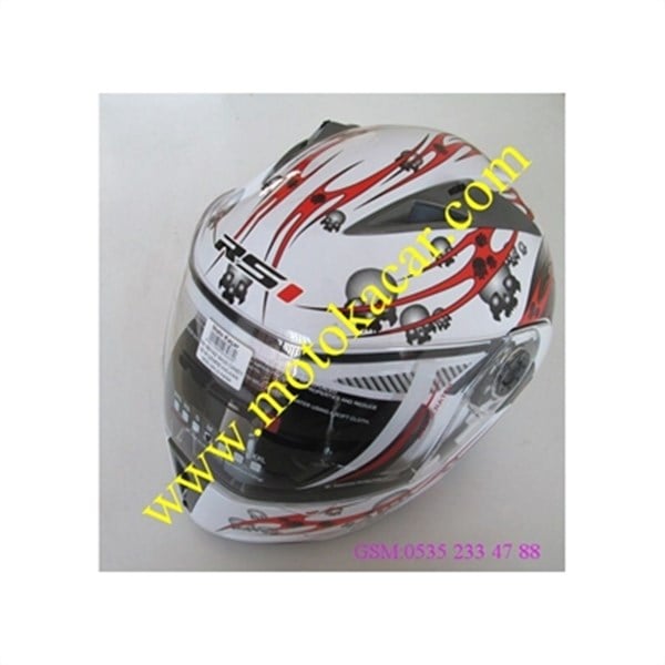 RS1 S350 BEYAZ SİYAH SKUII CANDY  ÇENESİ KALKAN GÖZLÜKLÜ KASK