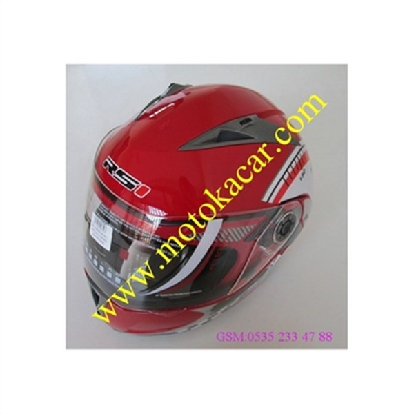 RS1 S350 N5 KIRMIZI BEYAZ GÖZLÜKLÜ ÇENESİ KALKAN KASK