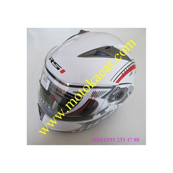 RS1 S350 N5 KIRMIZI BEYAZ GÖZLÜKLÜ ÇENESİ KALKAN KASK