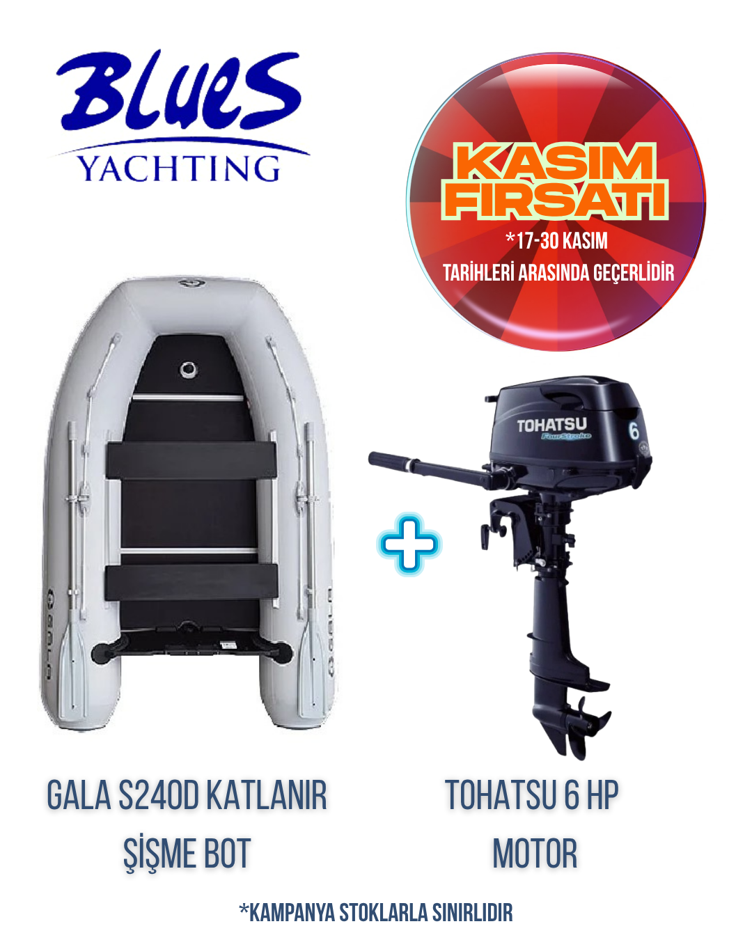 GALA S240D AHŞAP KATLANIR ŞİŞME BOT ve TOHATSU MFS 6D DS DIŞTAN TAKMA MOTOR
