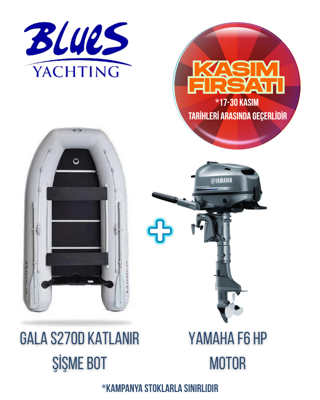 GALA S270D AHŞAP KATLANIR ŞİŞME BOT ve YAMAHA F6 CMHS DIŞTAN TAKMA MOTOR