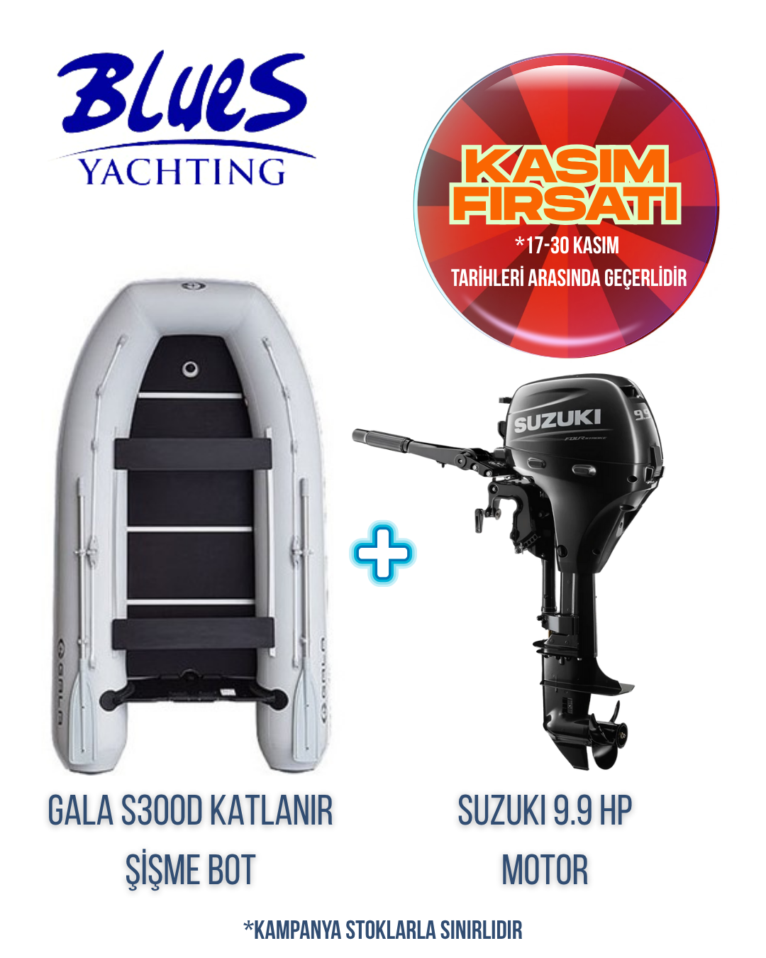 GALA S300D AHŞAP KATLANIR ŞİŞME BOT ve SUZUKI DF 9.9 AS DIŞTAN TAKMA MOTOR