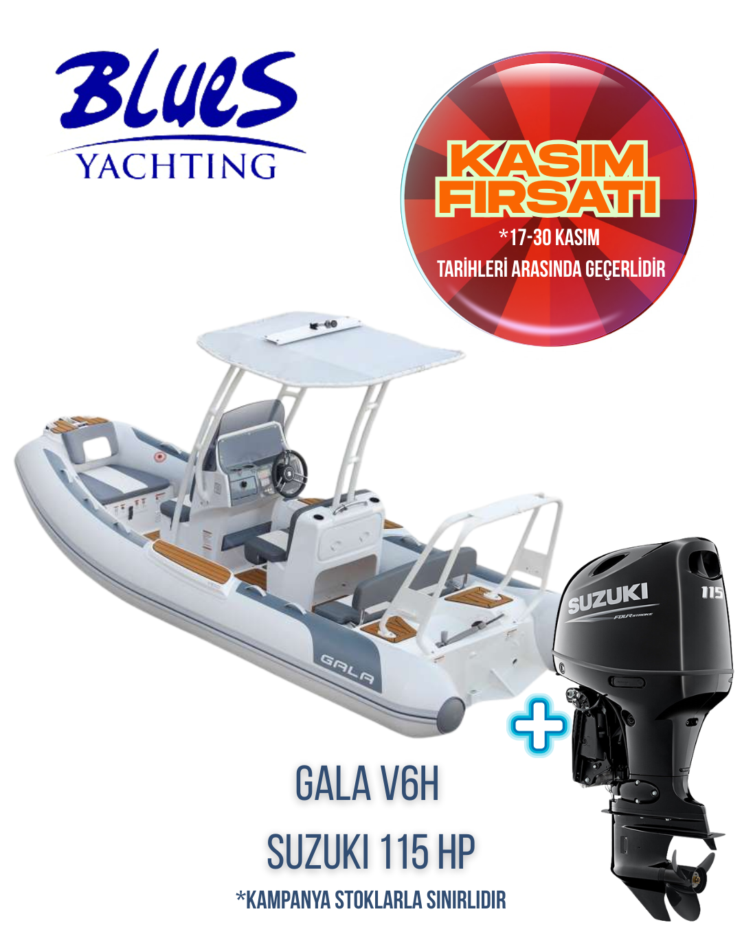 GALA V6H ALÜMİNYUM TABAN ŞİŞME BOT ve SUZUKI DF 115 BTL DIŞTAN TAKMA MOTOR