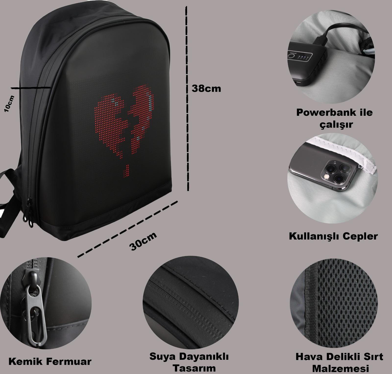 Funky BAG Led Ekranlı Akıllı Sırt Çantası Siyah