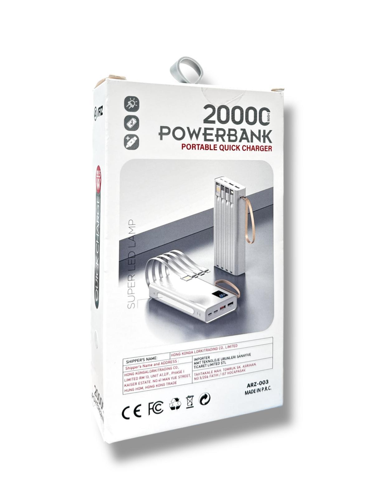 ARZ-003 Powerbank Taşınabilir Hızlı Şarj Cihazı Siyah 20000 mAh