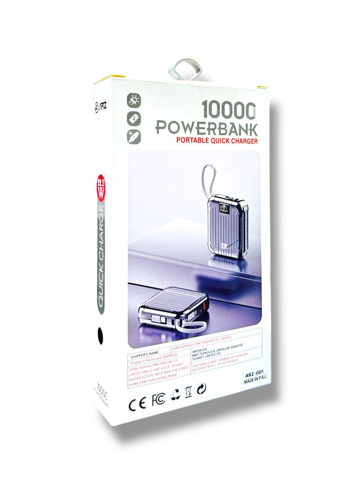 ARZ-001 Powerbank Taşınabilir Hızlı Şarj Cihazı Siyah 10000 mAh