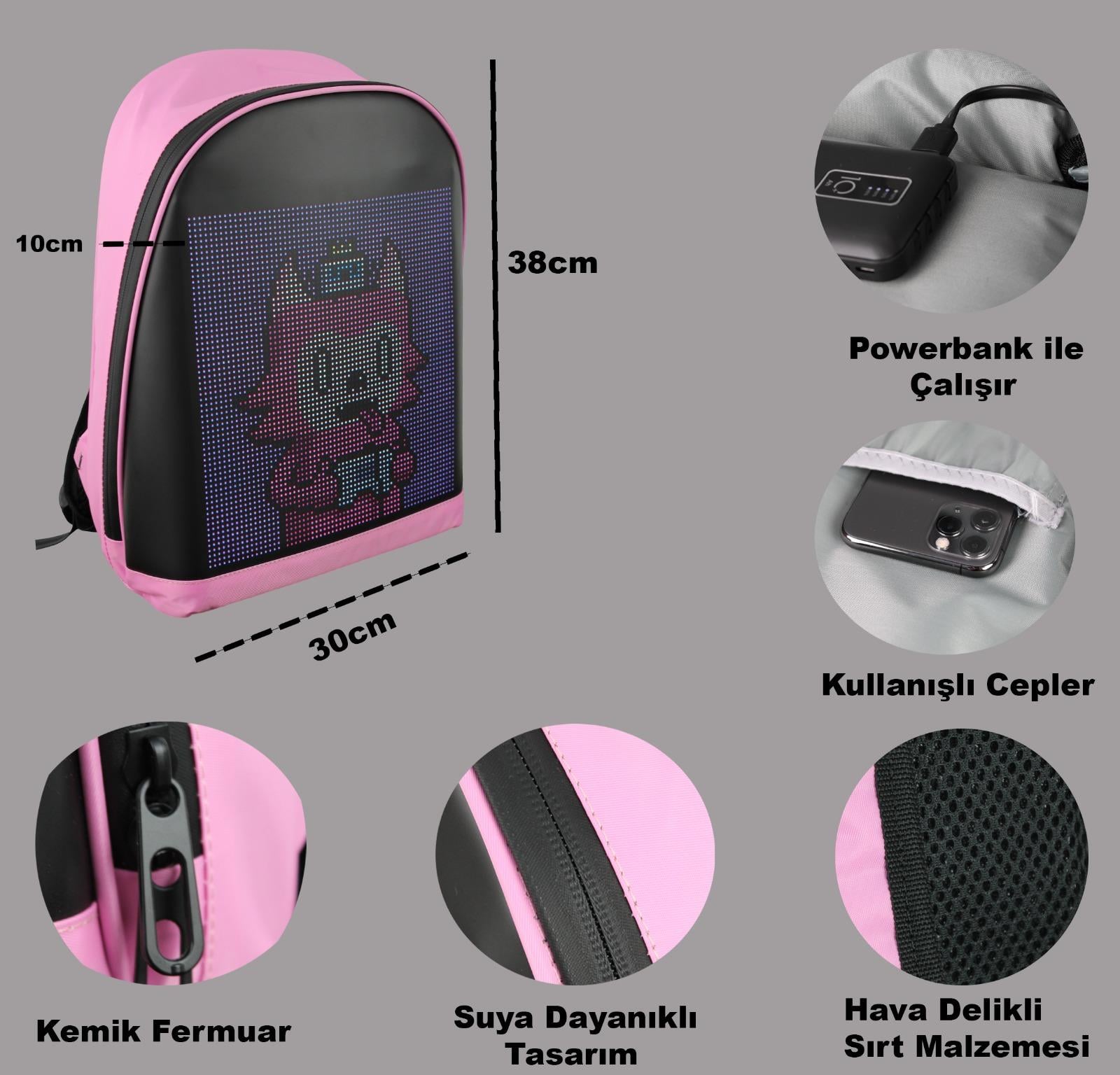 Funky BAG Led Ekranlı Akıllı Sırt Çantası Pembe
