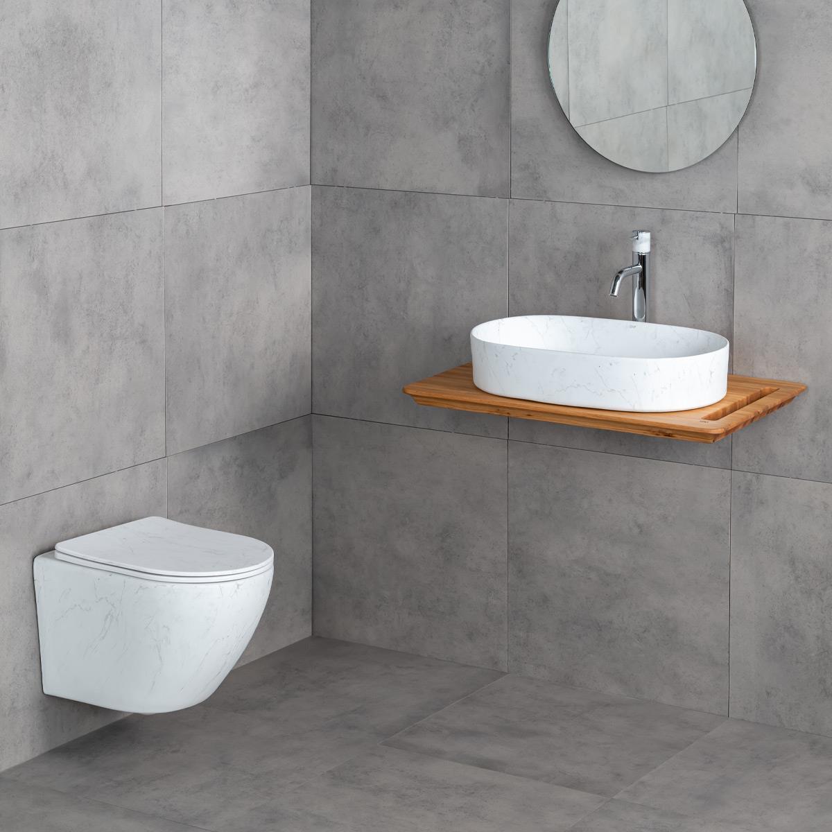 E-W1202M8 Tezgah Üstü Lavabo Mat Beyaz Mermer Desenli