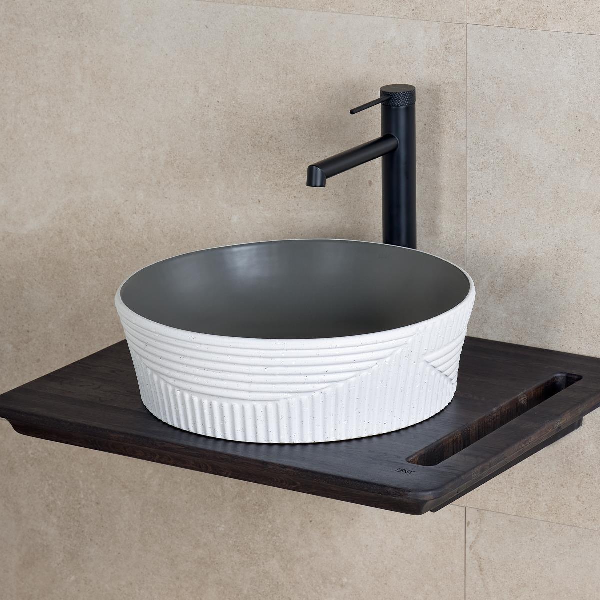 E-W1502MKG Tezgah Üstü Lavabo Mat Koyu Gri & Beyaz