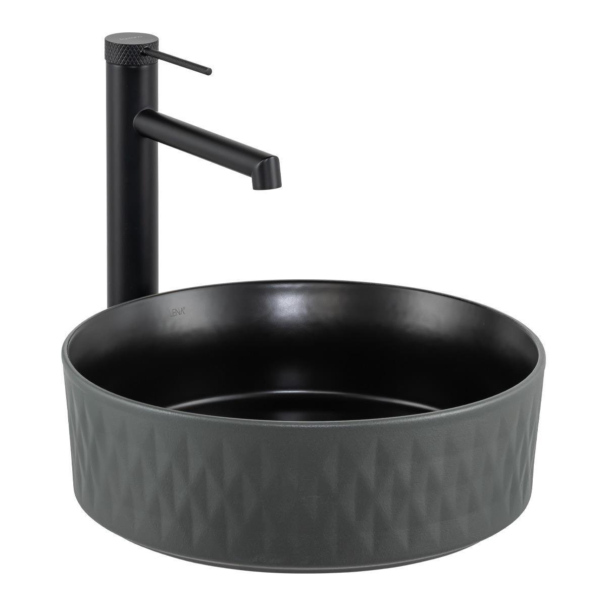 E-W5001GS Tezgah Üstü Lavabo Mat Gri & Siyah