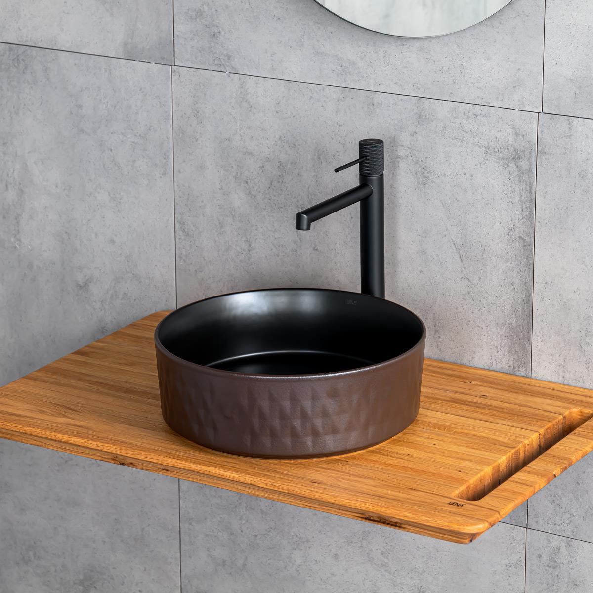 E-W5001KS Tezgah Üstü Lavabo Mat Kahve & Siyah