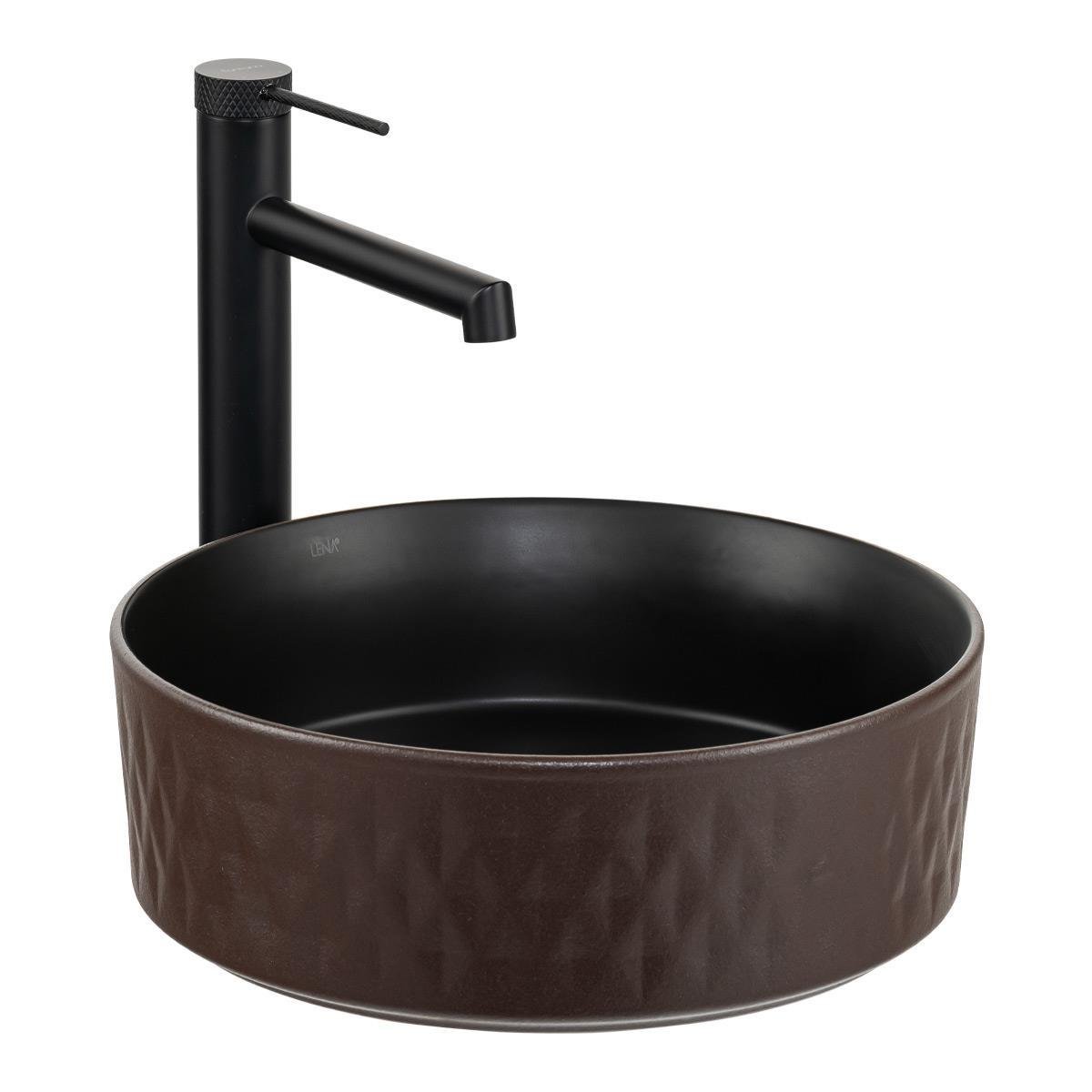 E-W5001KS Tezgah Üstü Lavabo Mat Kahve & Siyah