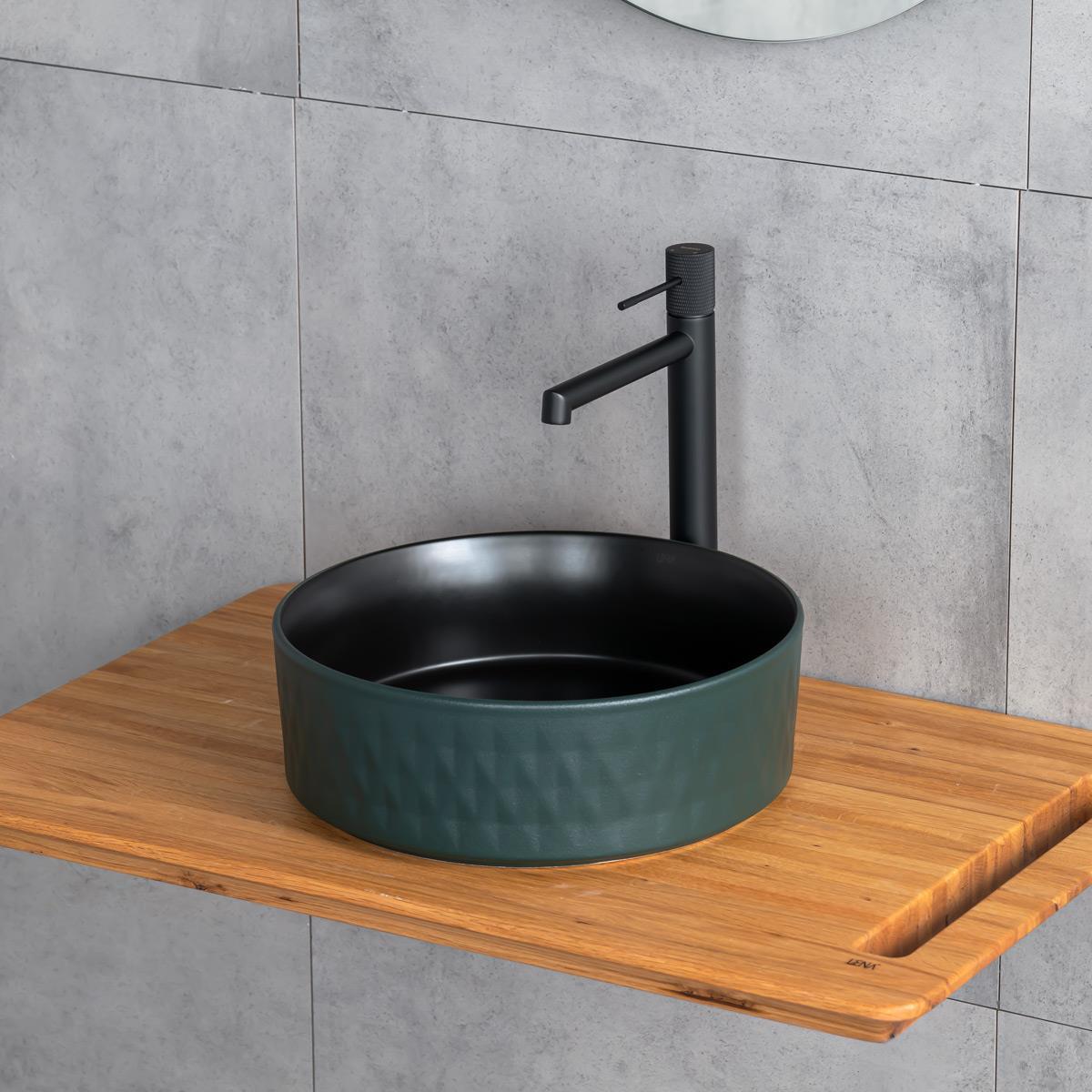 E-W5001YS Tezgah Üstü Lavabo Mat Yeşil & Siyah