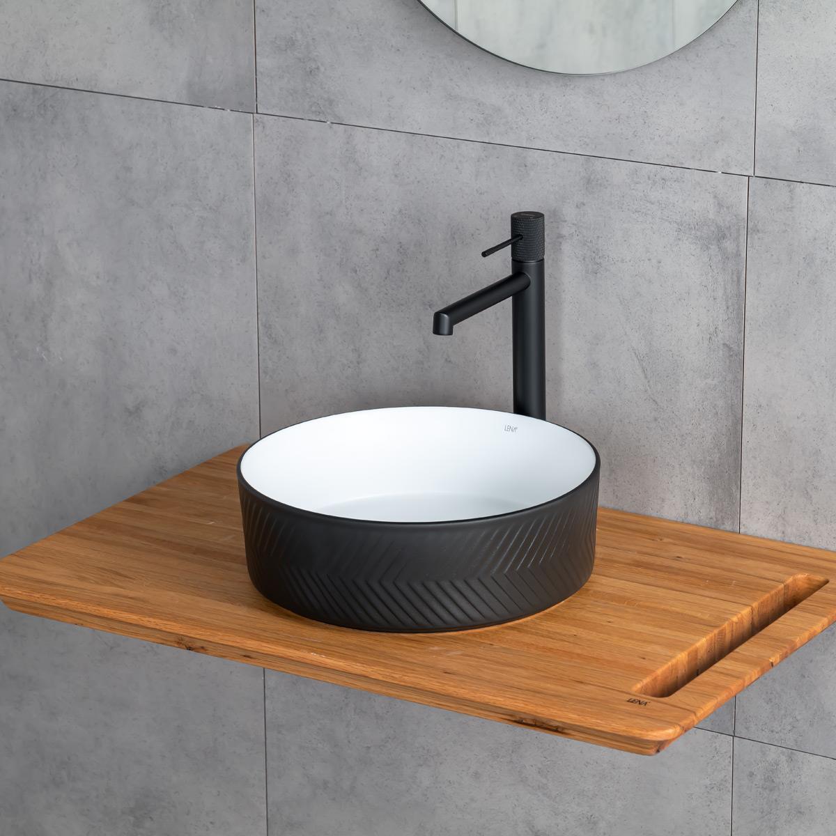 E-W5002SB Tezgah Üstü Lavabo Mat Siyah & Parlak Beyaz