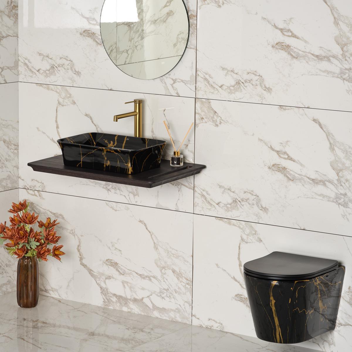 ET-H201M7 Asma Klozet Siyah Mermer Desenli