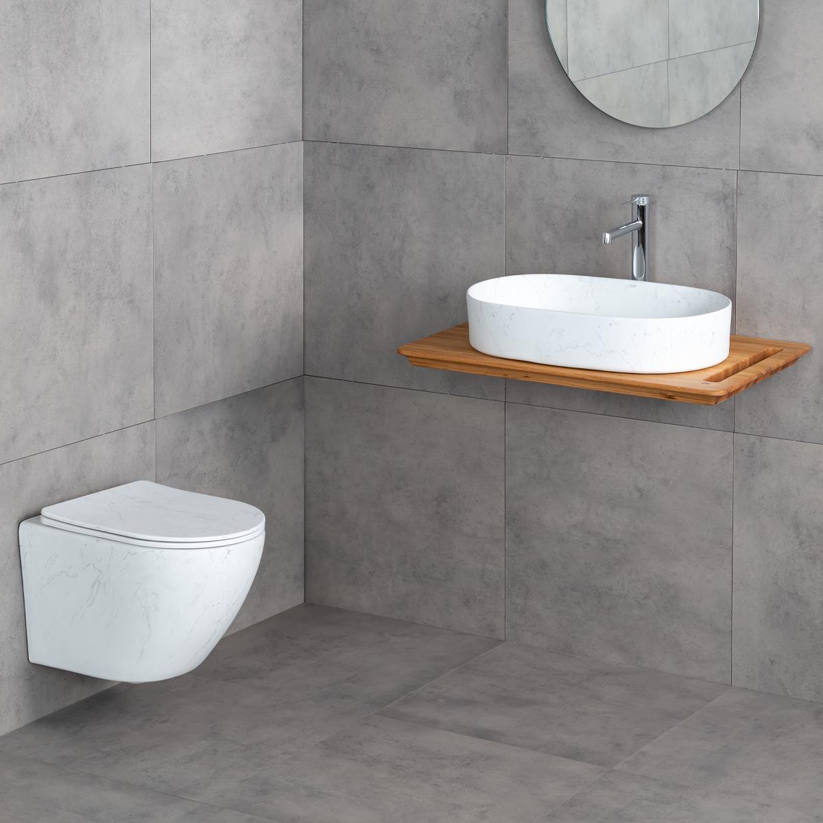 ET-W1200M8 Asma Klozet Mermer Desenli Mat Beyaz