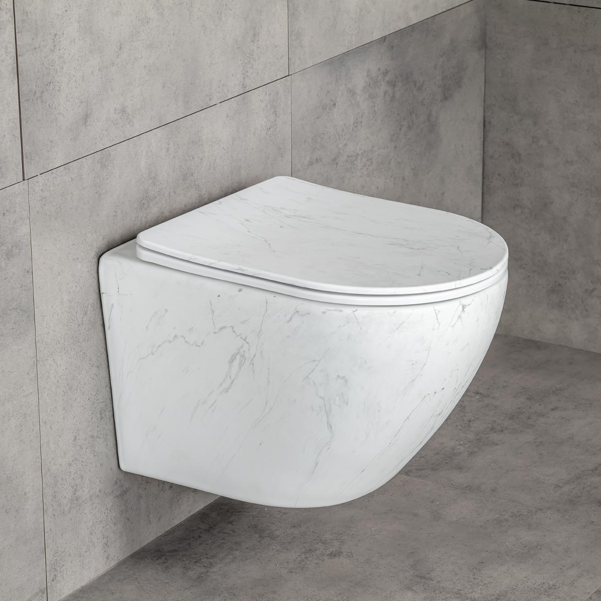 ET-W1200M8 Asma Klozet Mermer Desenli Mat Beyaz