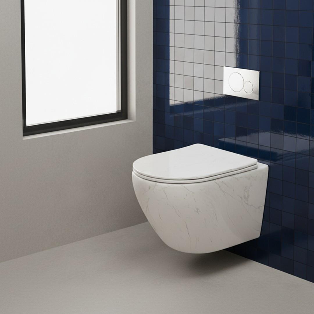 ET-W1200M8 Asma Klozet Mermer Desenli Mat Beyaz