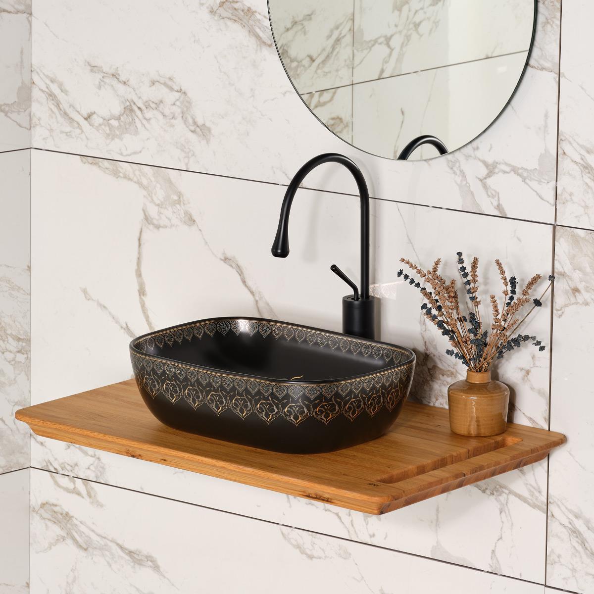 EY-7033S Tezgah Üstü Lavabo Beyaz & Altın