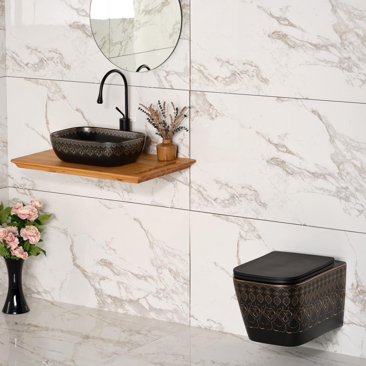 EY-7033S Tezgah Üstü Lavabo Beyaz & Altın