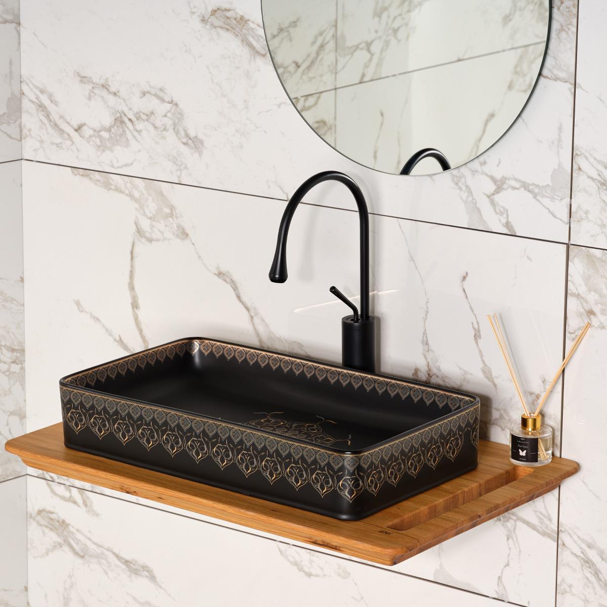 EY-7034S Tezgah Üstü Lavabo Siyah & Altın