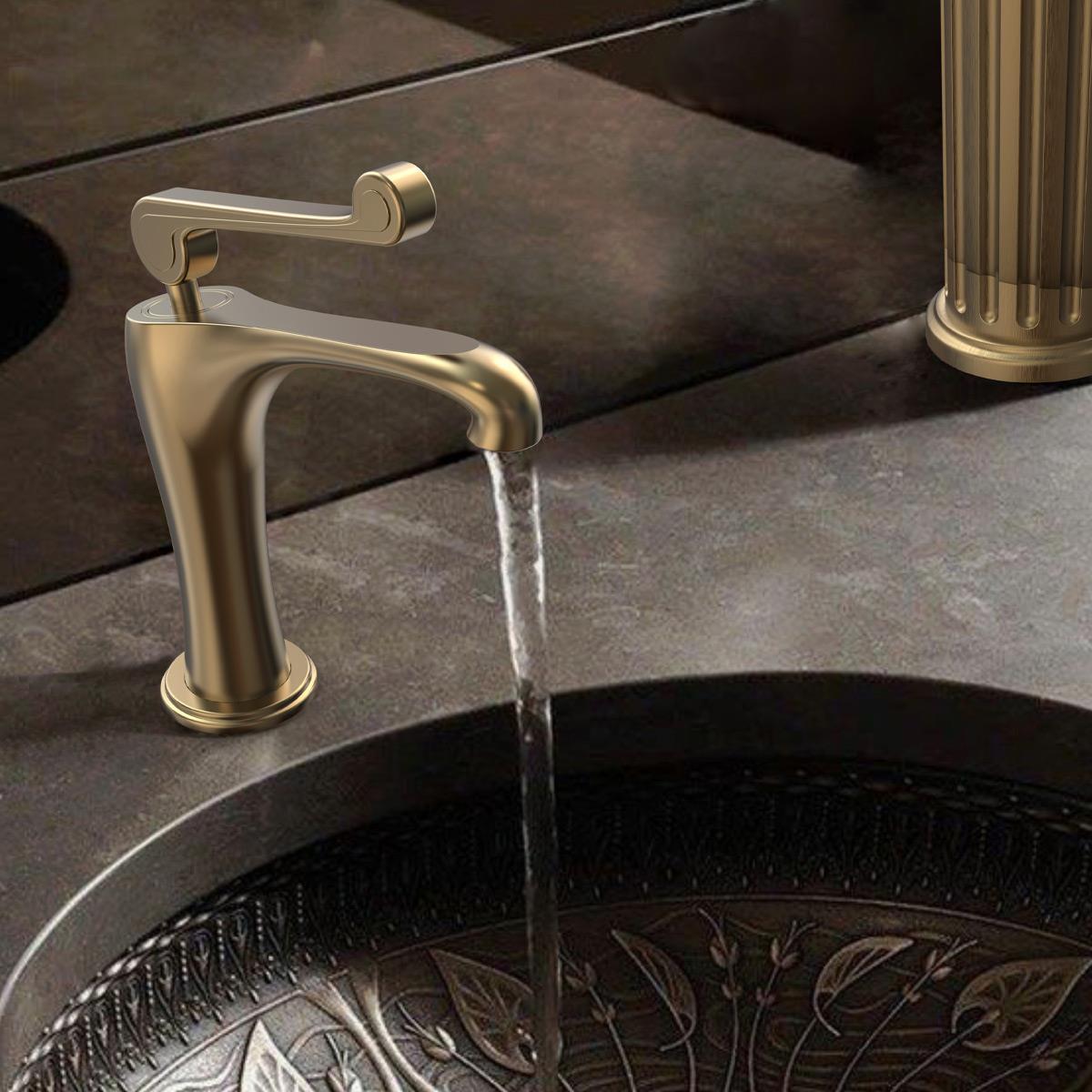 FA-6012 Fırçalanmış Altın Lavabo Bataryası
