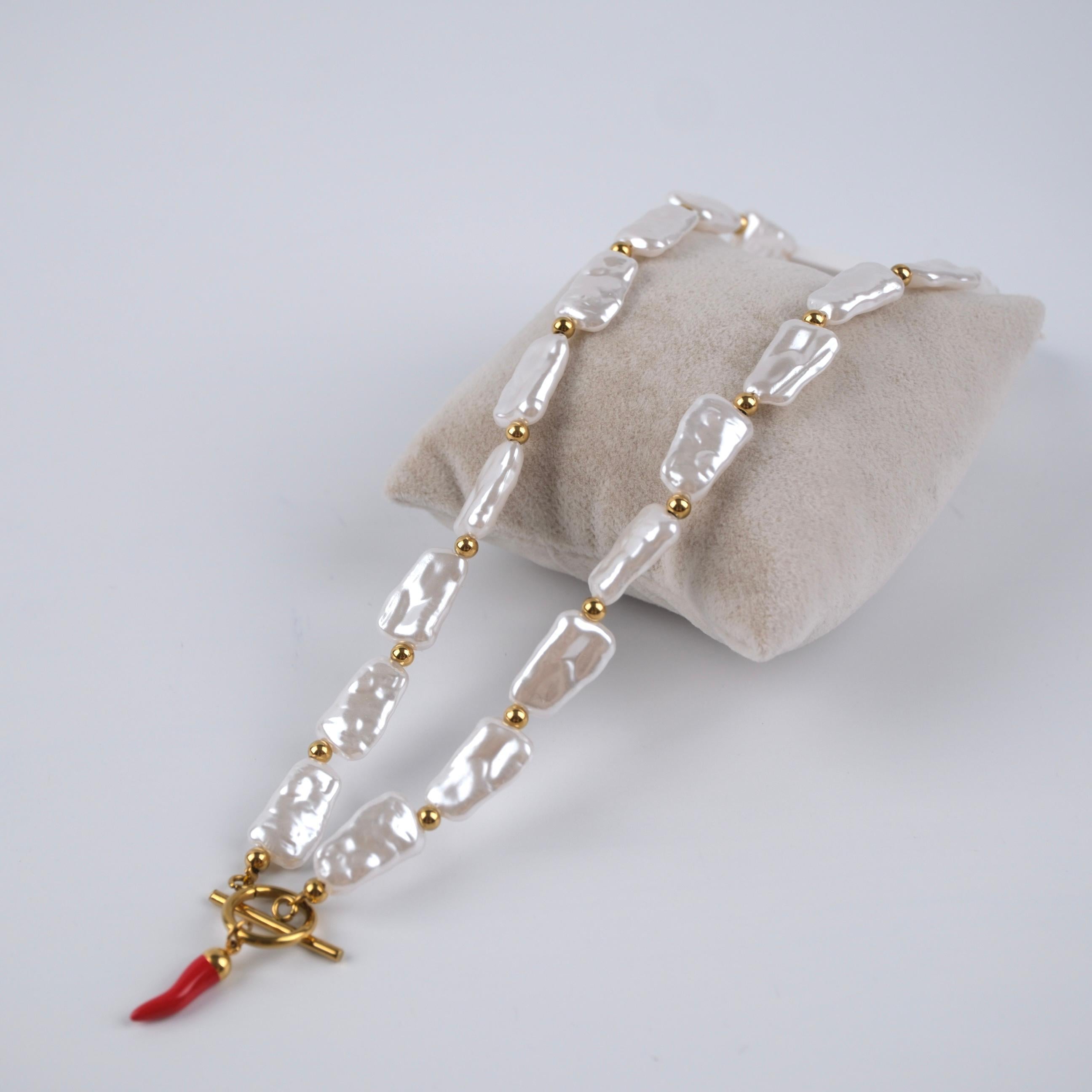 Toptan ÇELİK İNCİLİ CHARM KOLYE 