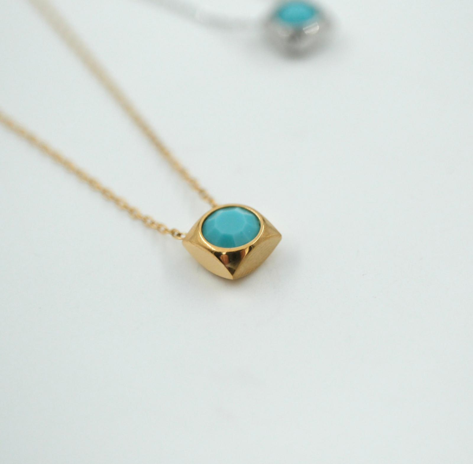 Toptan MAVİ TAŞLI GOLD KOLYE  