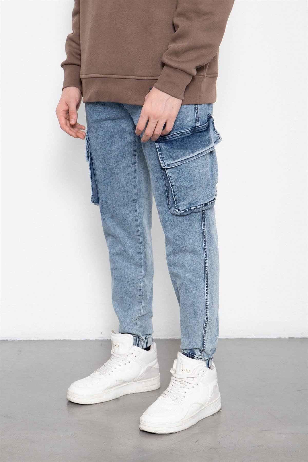 Baskılı Lastikli Mavi Jogger Pantolon