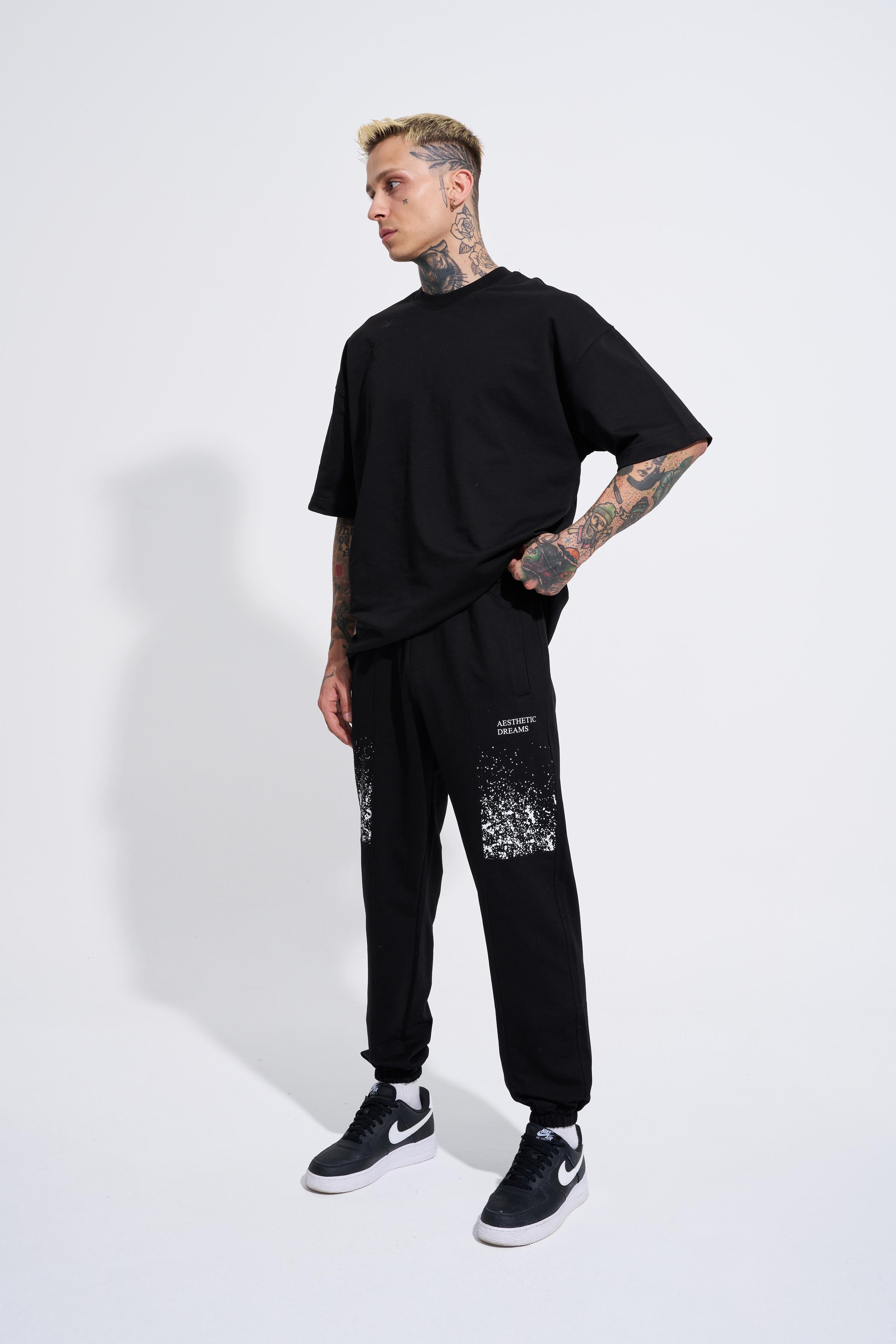 Erkek Aesthetic Dreams Baskılı Relaxed Jogger Siyah Eşofman Altı