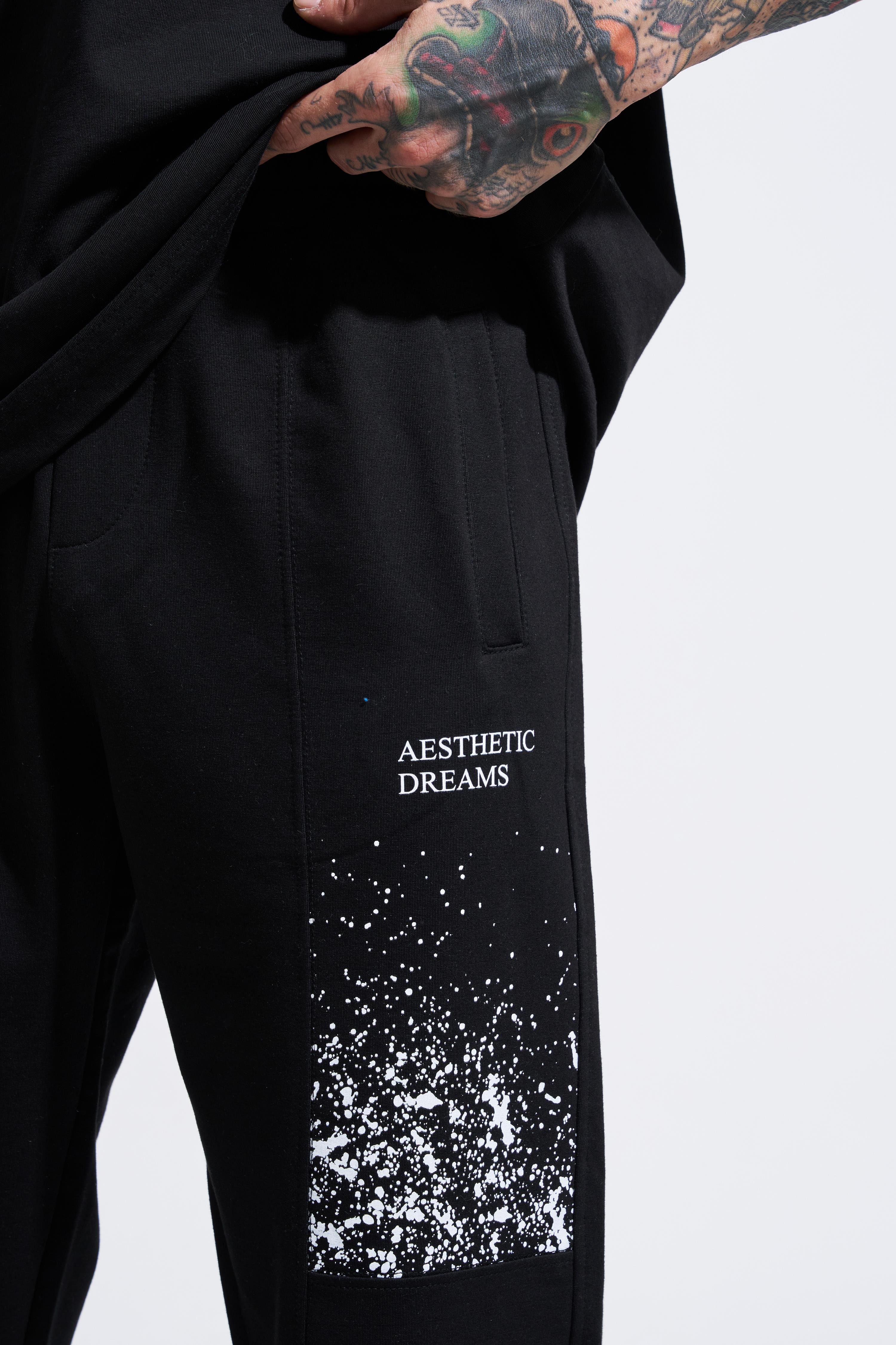 Erkek Aesthetic Dreams Baskılı Relaxed Jogger Siyah Eşofman Altı