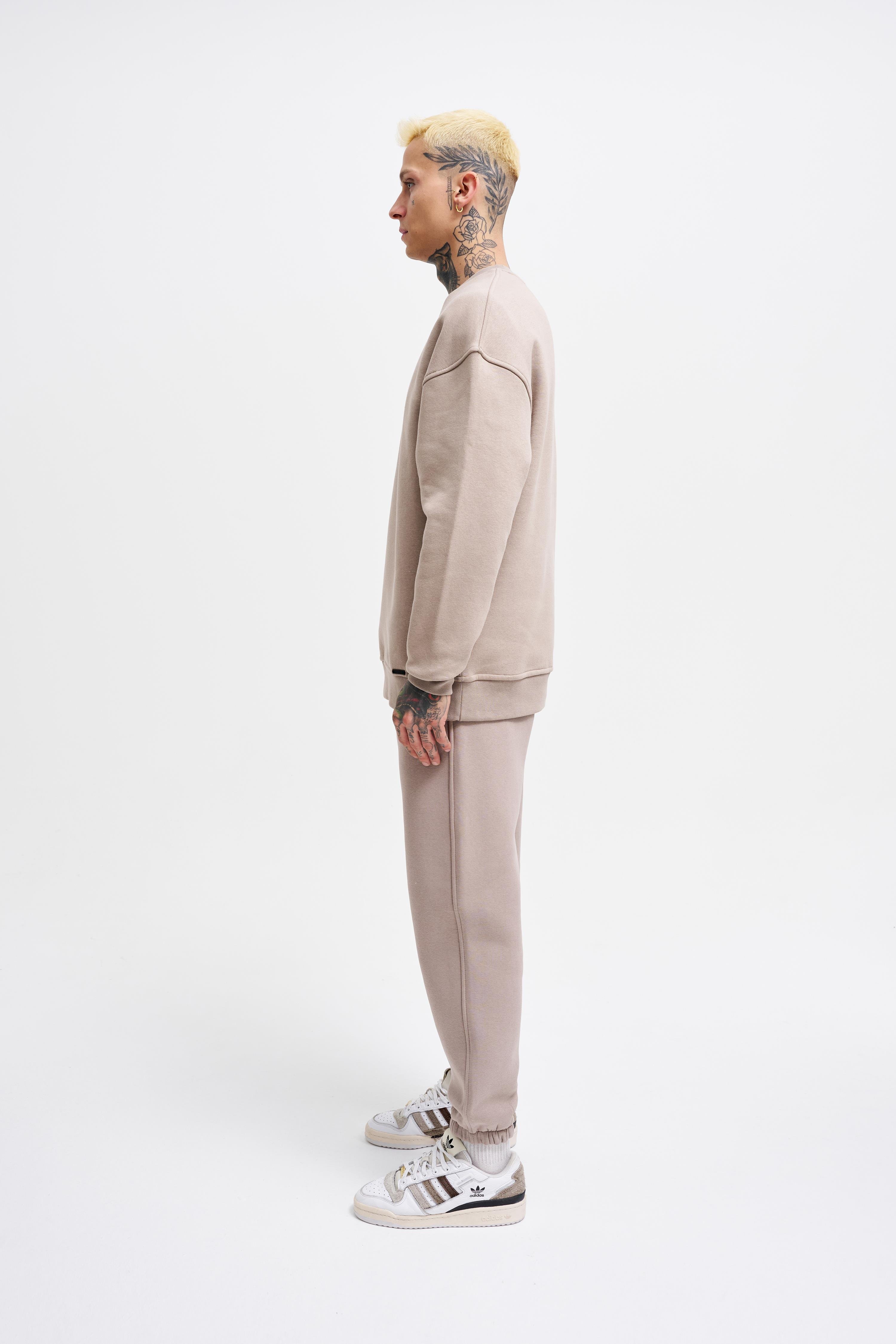 Erkek Basic Bisiklet Yaka Oversize Açık Gri Sweatshirt