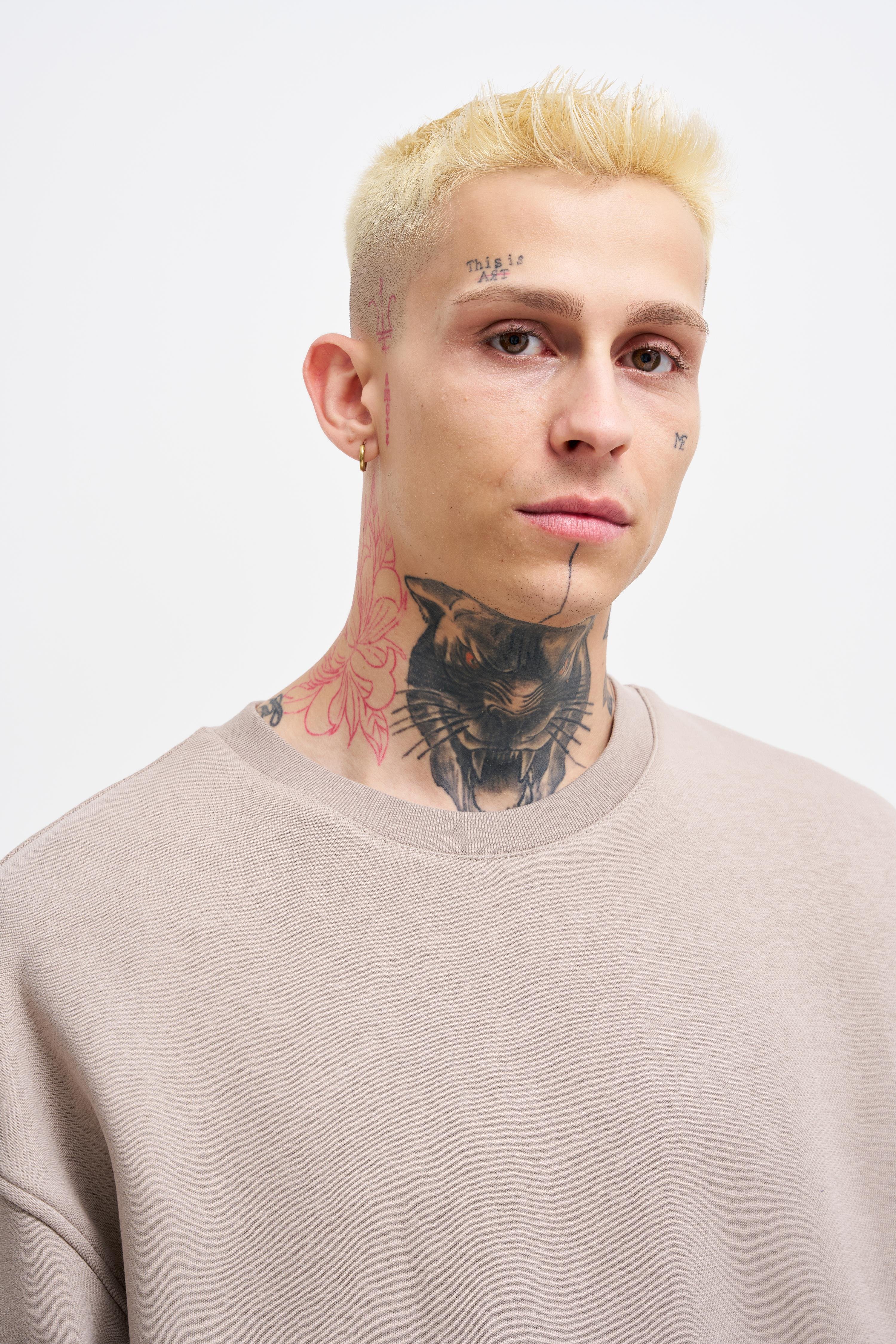 Erkek Basic Bisiklet Yaka Oversize Açık Gri Sweatshirt